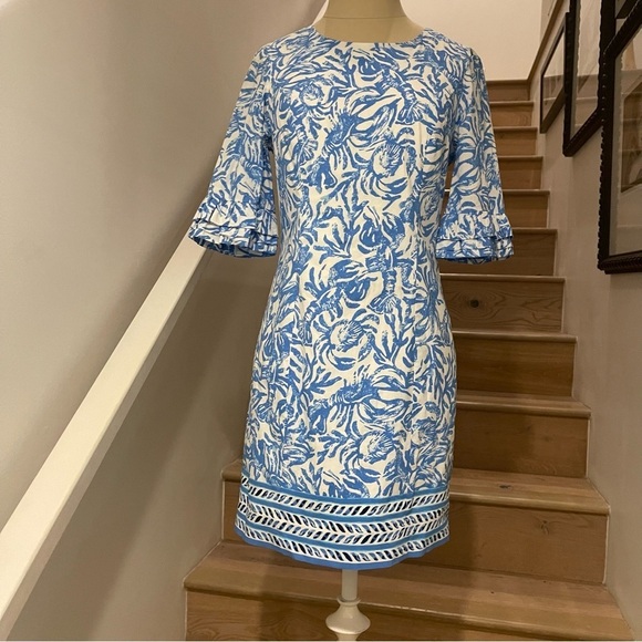 Lily Pulitzer Fiesta Stretch Dress Blue & White Key Hole Back Preppy Resort Wear - Picture 6 of 13